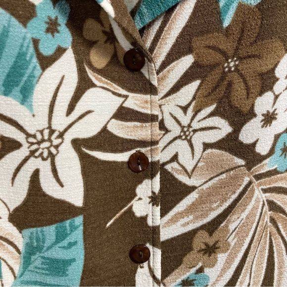Alfred Dunner Boxy Collard Brown Floral Button Up Short Sleeve Top SZ 14P EUC - Picture 3 of 8